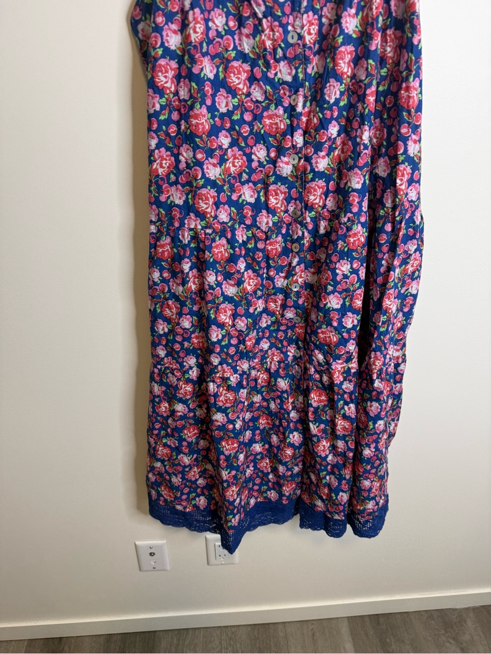 April Cornell Navy Floral Midi Dress with Pink Roses size XL - Picture 2 of 7